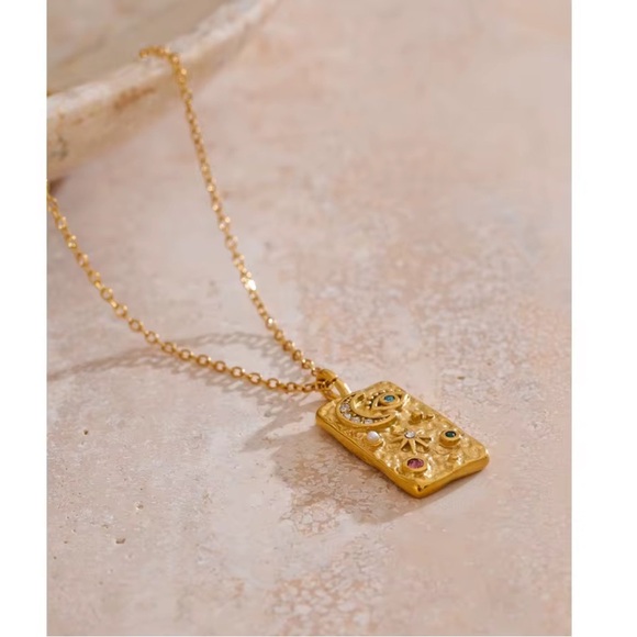 Celestial  Pendant Necklace Stainless Steel Gold Plated with Cubic Zirconia - Picture 2 of 6